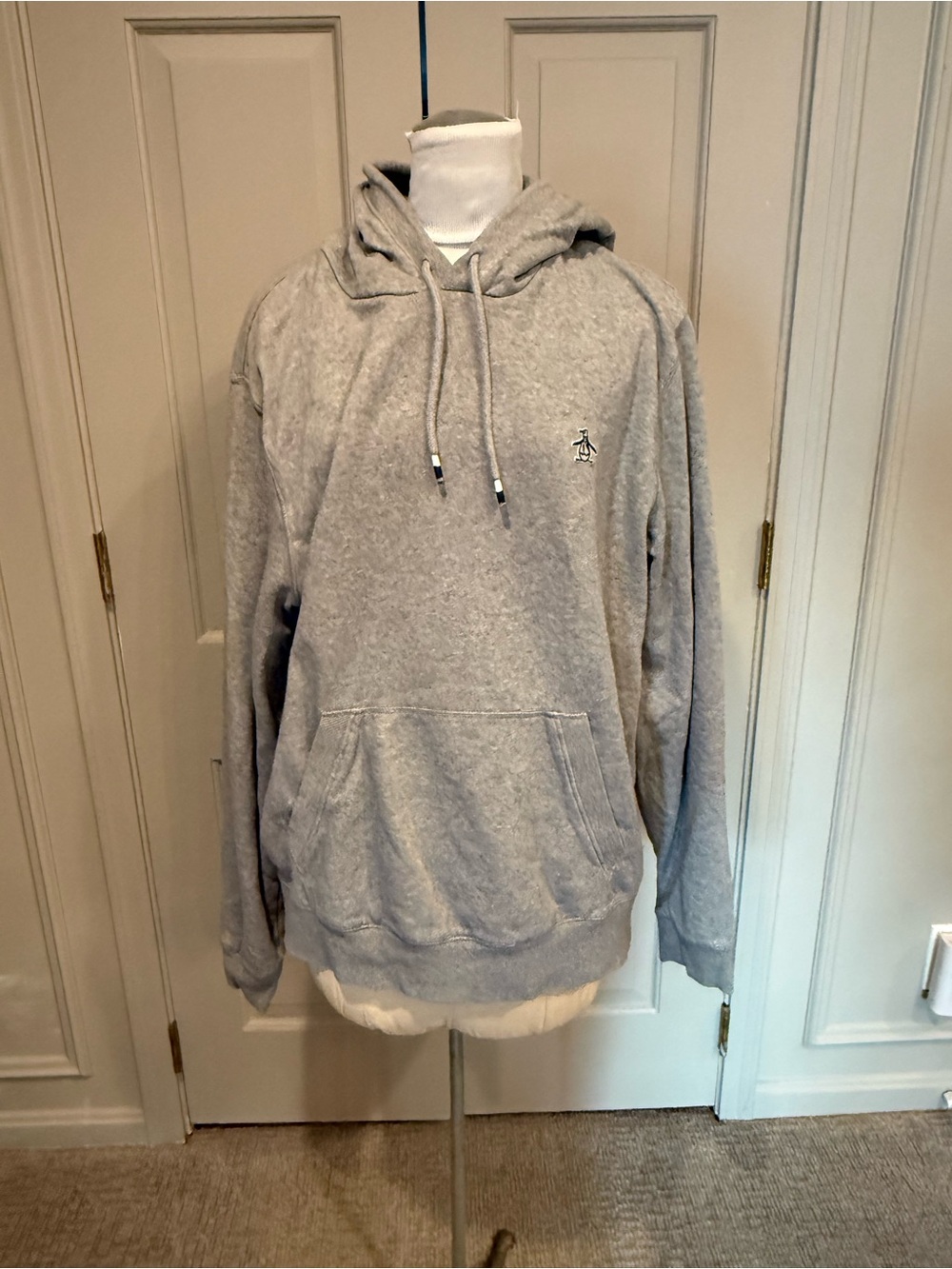 Penguin Original Sticker Pete Men's Light Gray Hooded Pullover Sweatshirt Large